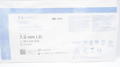Covidien 18870 Shiley TaperGuard Evac Oral Tracheal Tube 7.0ID x 10.4OD x 25.4mm